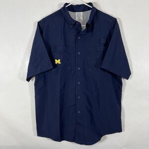 Michigan Wolverines Pro Edge Short Sleeve Button Down Fishing Shirt Mens Medium